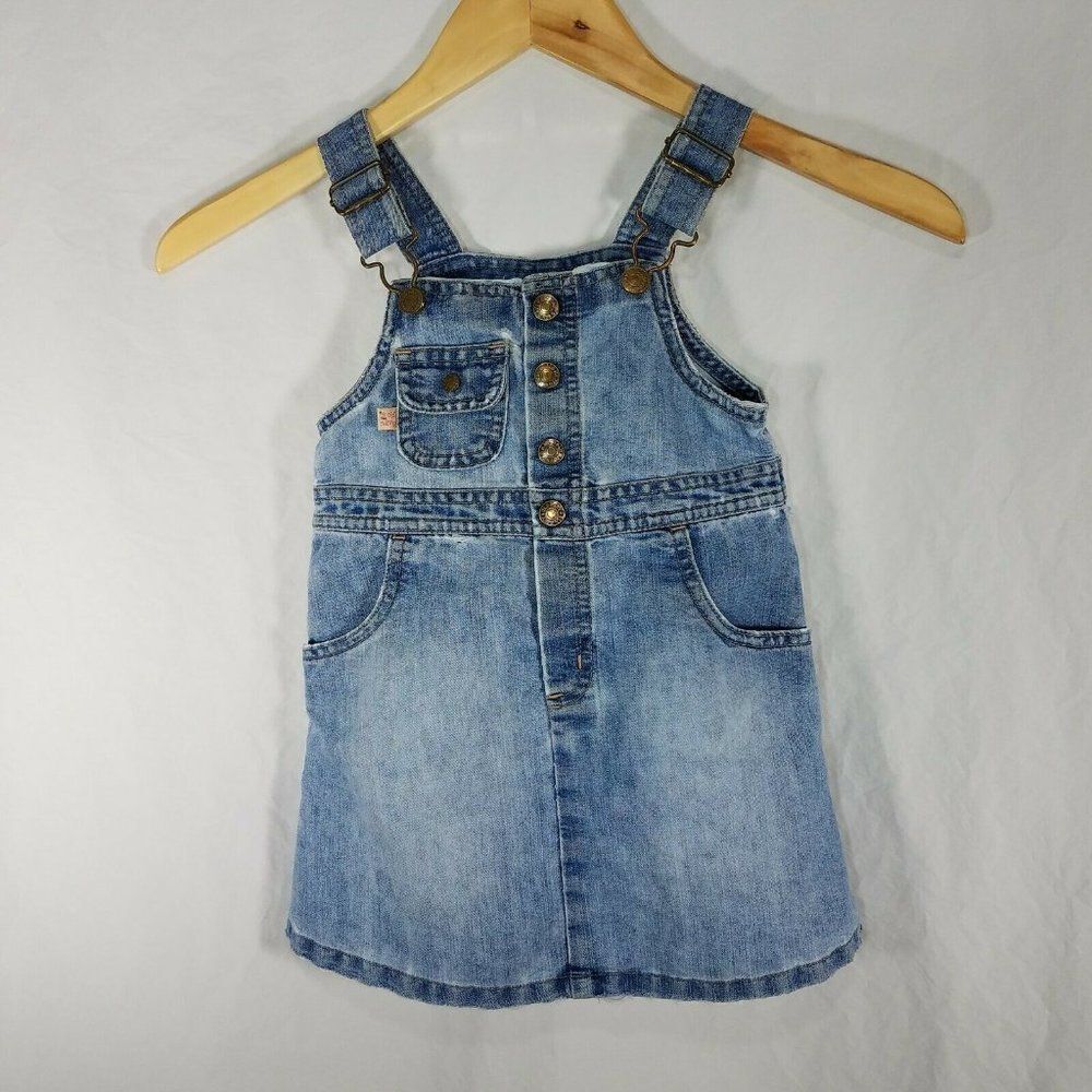 OLD Navy Girls Blue Distressed Denim Bib Overalls Dress 2T Toddler
